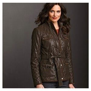 Johnston & Murphy Women’s Quilted faux leather Jacket Zip Front, Polyester.